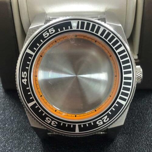 Orange Inner Shadow 43mm Watch Case 316L Stainless Steel Aluminum Bezel Sapphire Glass Case Suitable for NH35/NH36 Movement