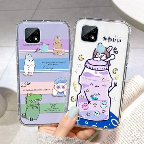OPPO Reno 5Z 4F 5F Lite Clear Silicone Phone Cases Realme C21 C11 C12 C15 C20 C11 V13 5G 8 7 Pro 5S 5i 6i 7i Cute Cartoon Cover