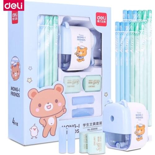 Deli 68896 Student Children stationery Gift set Great gift set for children with Pencil sharpener eraser pencil cap crayon