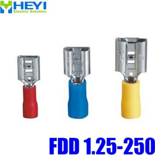 Good Quality 100pcs/lot FDD1.25-250 Red AWG22-16 Brass Insulating Crimp Terminals Connectors Female Terminal