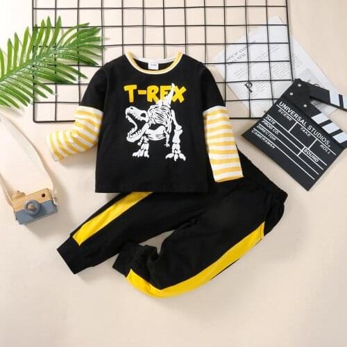 Winter Fall Baby Stripe Splicing Lounge Set Boy Newborn Childrens Long Sleeve Top + Long Pants Kid Clothes
