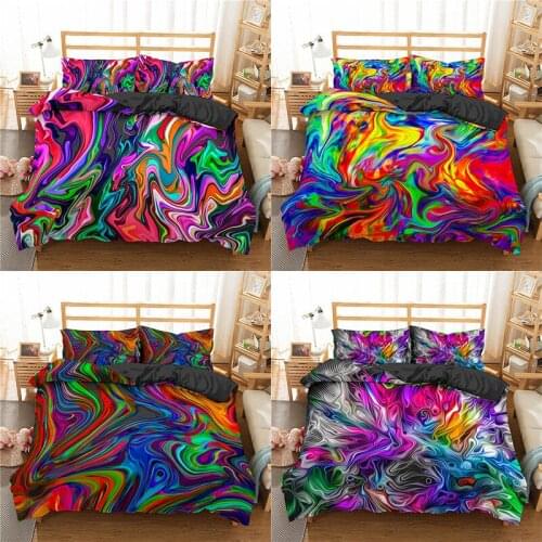 Abstract 3D Printing Psychedelic Bedding Set Colourful Duvet Cover Bed Set Pillowcase Bed Cover Linens Bedclothes Home Textile