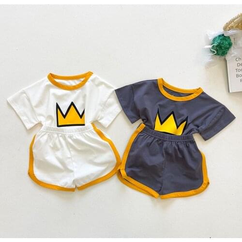 Korean style Summer Infant Baby Boys Girls Clothes Suit Cotton Short Sleeve T-shirt+Shorts Toddler Baby Girls Clothing Sets