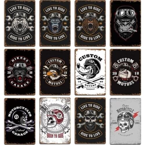 Creative Skull Eagle Motorcycle Poster Garage Tool Pin Up Tin Signs Metal Plate Plaques Art Decorative Painting for Motor Club