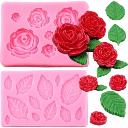Rose Flower Leaf Silicone Molds Leaves Cupcake Topper Fondant Mold DIY Cake Decorating Tools Candy Clay Chocolate Gumpaste Mould