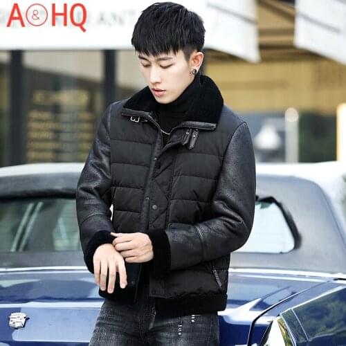 Mens Down Jacket Men 2021 100% Wool Fur Collar Coat Suede Leather Jackets Winter Clothes Mens Chaqueta Hombre LXR841