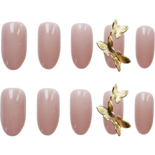 24Pcs False Nails 3D Golden Butterfly Decoration Sweet Nail Art Decal Full Cover Press On Nails Manicure Nails Extension