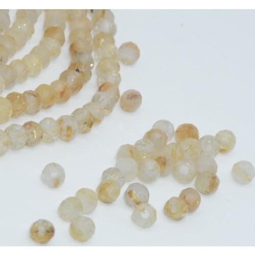 Natural Gold Rutilated Quartz Faceted Round Beads 4mm