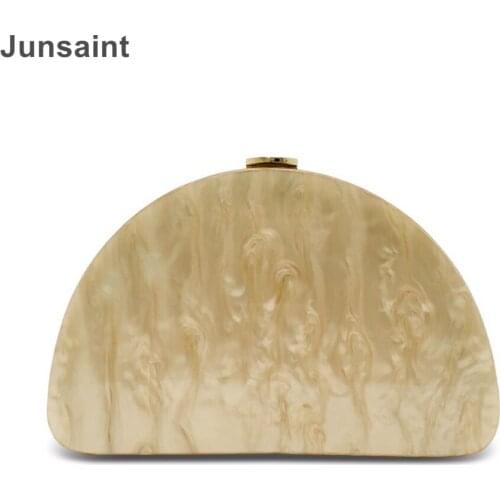 New fashion women solid beige acrylic evening bag cute semi circle dinner handbag trendy party clutch lady shoulder bags hardbox