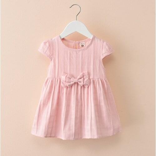Summer New Girls Dress Small Fresh Short-sleeved Skirt Childrens Clothing Baby Girl Bow Skirt Flower Girl Dresses