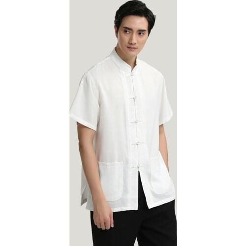 New Chinese National Costume Come Cotton Linen Chinese Conventional Style Blouse Mens Mandarin Collar Kung Fu Shirt Top