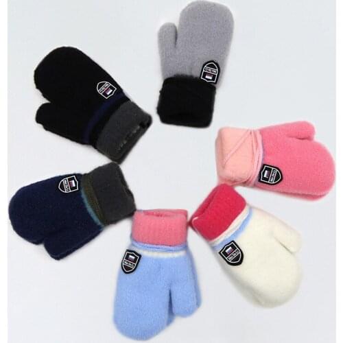 Continuous Finger Mittens Warm Soft Gloves Winter Cold Proof Splicing Shield Pattern Comfortable Children Glove for 1-4Years Old