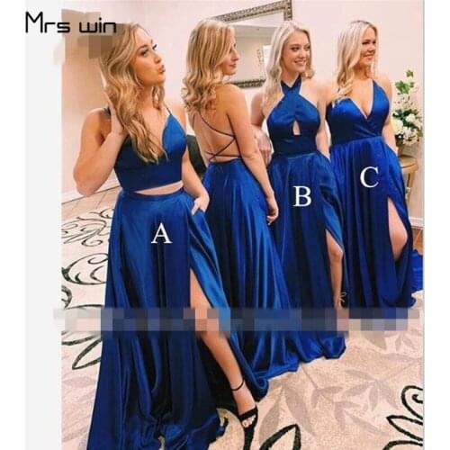 Mrs win Bridesmaid Dress Plus Size V-neck Wedding Party Dress For Girls Elegant Split Hems Sleveless Vestido Madrinha HR114