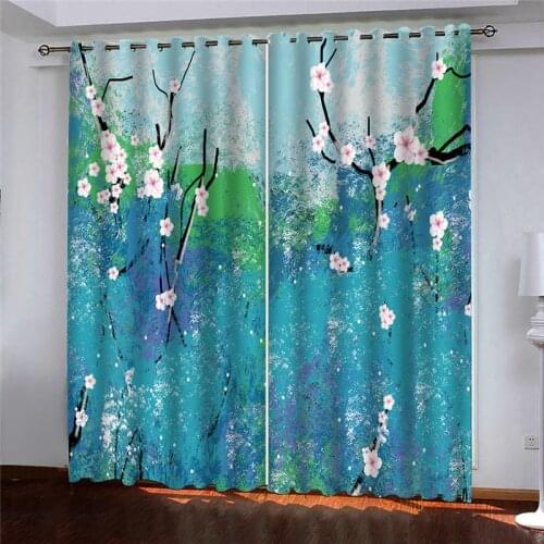 3d Curtains Blackout for Living Room Kids Bedroom Fabric Blue green flowers doodle custom 3d curtain fabric