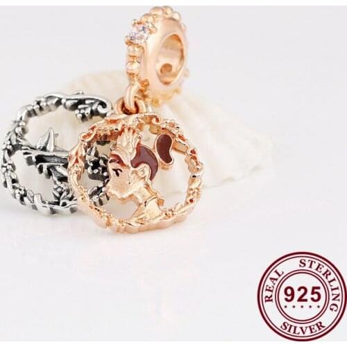 100% 925 Sterling Silver Charm Rose Gold Princess Diana Pendant Fit Pandora Women Bracelet & Necklace Diy Jewelry