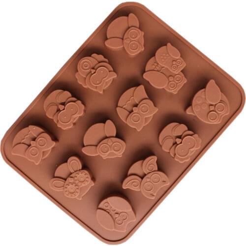12 Owls Shape Silicone Mold Cavity Fondant Candy Fondant Chocolate Kitchen Mould Accessories Chocolate Cookies Cake DIY Mold