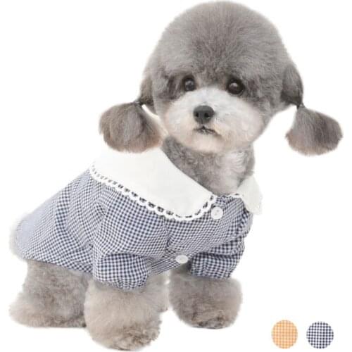 Cute Grid Pattern Dog Dresses Luxury Dog Clothes for Small Dogs Girl Fabric Puppy Costume for Yorkie Bomei Teddy Dropshipping