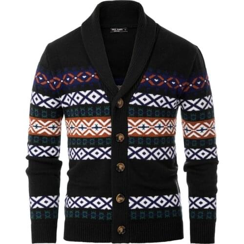 Warm Retro Sweater Men Jumper Clothing Shaw Lapel Cardigan Sweater Long Sleeve Fairisle Pattern Knitwear Casual Contrast Male