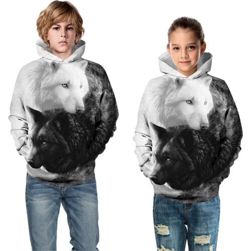 Wolf Lion 3D Print Boys Girls Hoodies Teens Autumn Outerwear Kids Hooded Sweatshirt Clothes Children Long Sleeve Pullover Tops