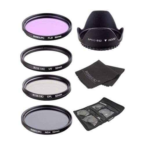 UV+CPL+FLD+ND4 Neutral Density Camera Filters Kit Optical Glass 52mm For Canon Nikon Sony Fuji DSLR&lens hood & Gifts
