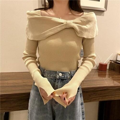 XIBUSANA Women Knitted Shirts 2021 Spring Autumn Female Long Sleeve Casual Skinny Sweaters Elastic Stretch Knitting Pullover Top