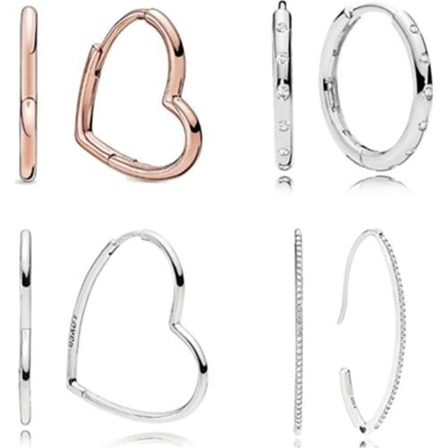 925 Sterling Silver Earring Rose Gold Asymmetric Hearts Of Love Earrings For Women Wedding Gift Pandora Jewelry