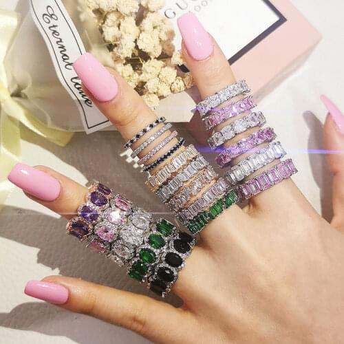 2021 New Arrival Fashion Luxury Green Black Pink 925 Sterling Silver Eternity Band Wedding Ring For Women Party Gift Jewelry Z13