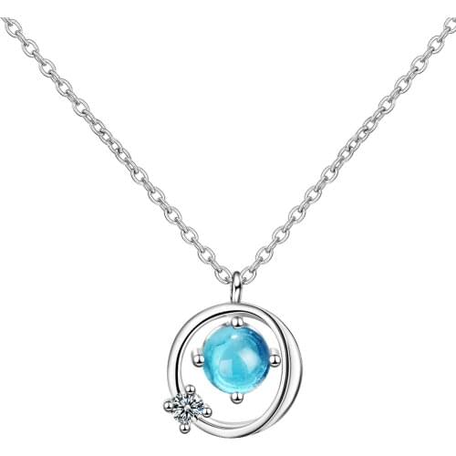 925 Sterling Silver Jewelry Link Chain Crystal Round Necklace For Women collares kolye bijoux femme Choker Necklace DZ815