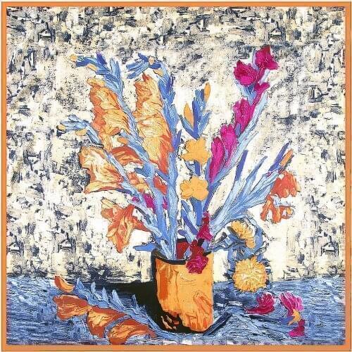 130cm Van Gogh’s Oil Painting Design Big Square Scarf Women Twill Silk Hijab Shawl Ladies Kerchief Winter Jewelry Accessories