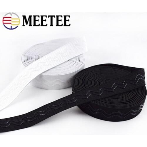 2Meters Meetee 20/25mm Non-slip Elastic Band Polyester Wave Silicone Stretch Rubber Webbing DIY Belt Clothing Sewing Accessories