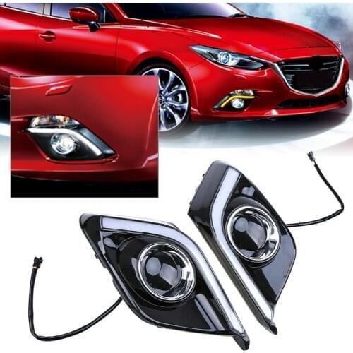 2Pcs Car Fog Lamp LED Daytime Running Light DRL w/ Turn Signal Lamp For Mazda 3 Axela 2014 2015 2016