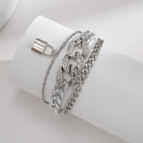 2021 new Korean fashion simple personality exaggerated multi-layer micro-inlaid rhinestone domineering lock bracelet female