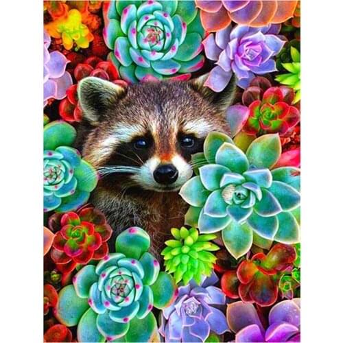 Diamond Painting Full Circle Diamond Kit Rhinestone Picture Art Craft Home Door Decoration (Cute Raccoon)