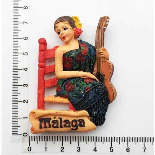 BABELEMI Hand-painted Spain Andalusia Malaga Guitar Girl Fridge Magnet Souvenirs Refrigerator Magnets Stickers Home Decoration