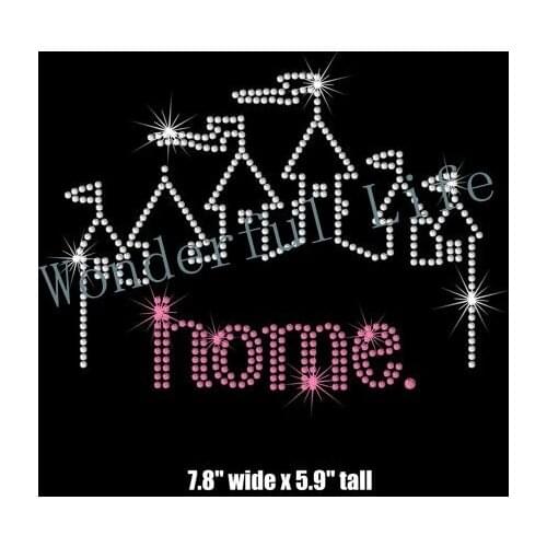 Free Shipping 7.8" Disey Cinderella Castle HOME iron on rhinestone transfer applique patch with ligh pink with white crystal