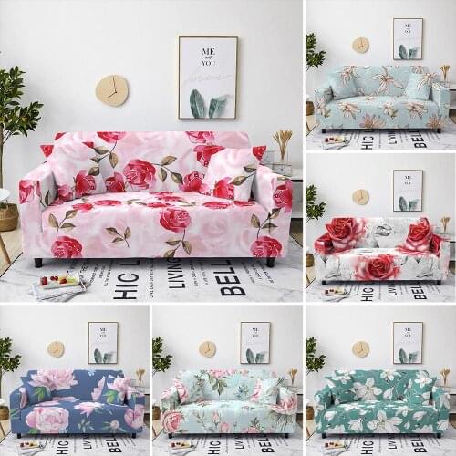 Floral Pattern Sofa Cover For Living Room Rose Flowers Elastic Anti-dust Couch Cover Stretch Furniture Protector 1/2/3/4 Seaters