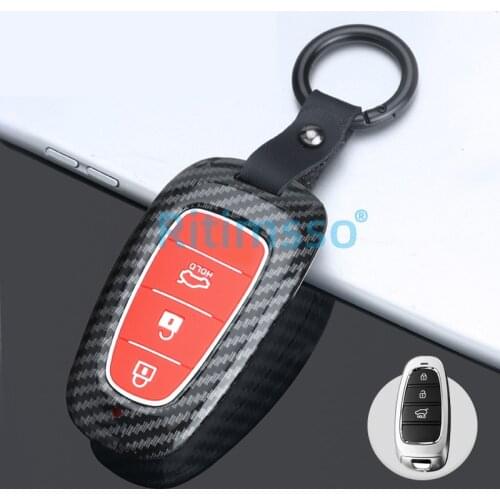 Carbon Fiber Pattern ABS Key Cover for Hyundai Sonata Nexo Grandeur 2019 2020 3 Buttons Holder Smart Remote Control Cases