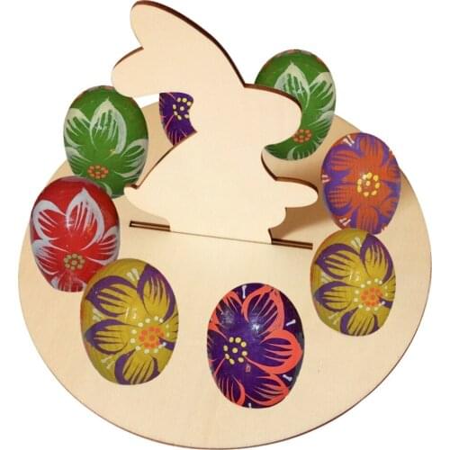 Wooden Easter Egg Shelves for Kids Bunny Hen Pattern Eggs Holder Festival Egg Storage Display Hole Pascua Pascoa