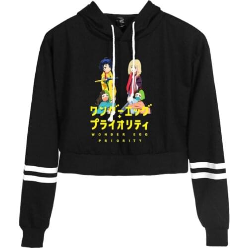 Wonder Egg Priority Hoodie Women Long Sleeve Navel Cropped Hoodie Girls Sweatshirts Casual Kawaii Japanese Anime Clothes