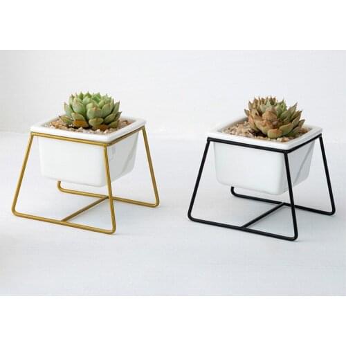 Ceramic Flower Pots For Juicy Plants Small Bonsai Pot With Iron Frame Air Plant Holder Decor Succulent Flowerpot Plant Pots