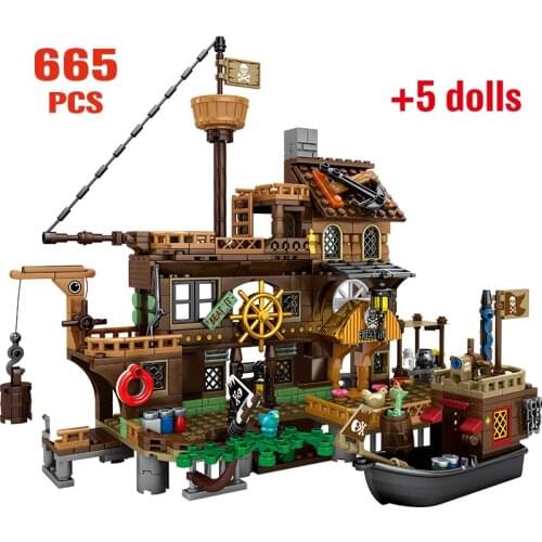 City Black Pearl Boat Model Building Blocks Creator Pirates of the Caribbean Ship Wharf Island Figures Bricks Toys For Children