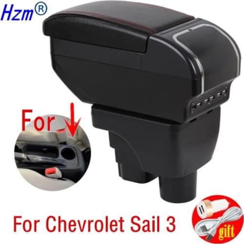 Center Console Storage Box For Chevrolet Sail 3 Armrest box Rotatable Dual layer ashtray USB Charging Car decoration accessories