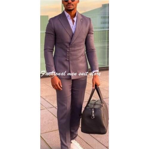 Special Buttons Peak Lapel Men Suits Costume Homme Wedding Tuxedos 2 Pcs Party Groom Prom Slim Fit Terno Masculino Man Blazer