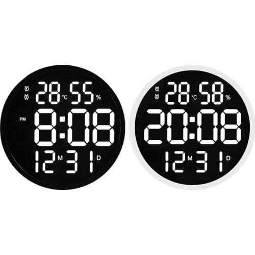 Simple Design Living Room LED Round Wall Clock Digital Display Temperature Date M68E