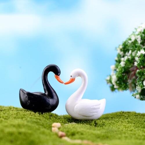 Love Mini Lovely White Black Swan Figurines Small Miniatures Cute Animal DIY Crafts Fairy Garden Landscape Ornament Home Decor