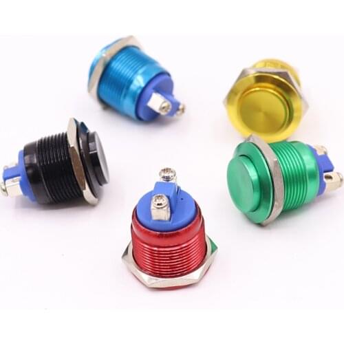 Metal Push Button Switch Waterproof IP65 Oxidation Self Reset Momentary 19mm Red Blue Black Green Yellow Color 1NO High round