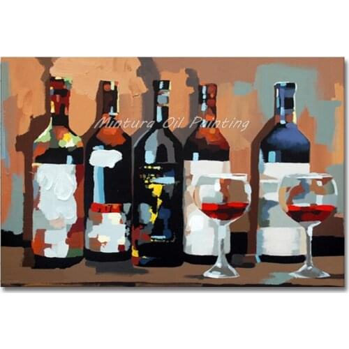 Mintura Hand Painted Wine Bottle Oil Painting For Living Room Home Decoration Modern Abstract Wall Art Still Life Canva Pictures