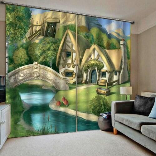 Cartoon curtains house 3D Blackout Curtains Living Room Bedroom Hotel Window curtains Blackout curtain