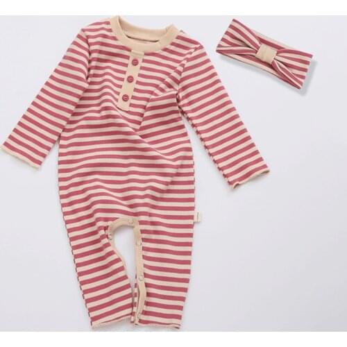 New Fashion Baby Boy Girl Romper Suit Unisex 3-12M Cotton Stripe Baby Romper+Headband/Hat Set Infant Clothes Baby Clothing Set