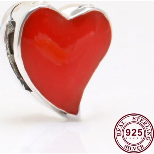 Original 925 Sterling Silver Bead Cute Red Enamel Love Clip Fit Pandora Women Bracelet & Necklace Diy Jewelry
